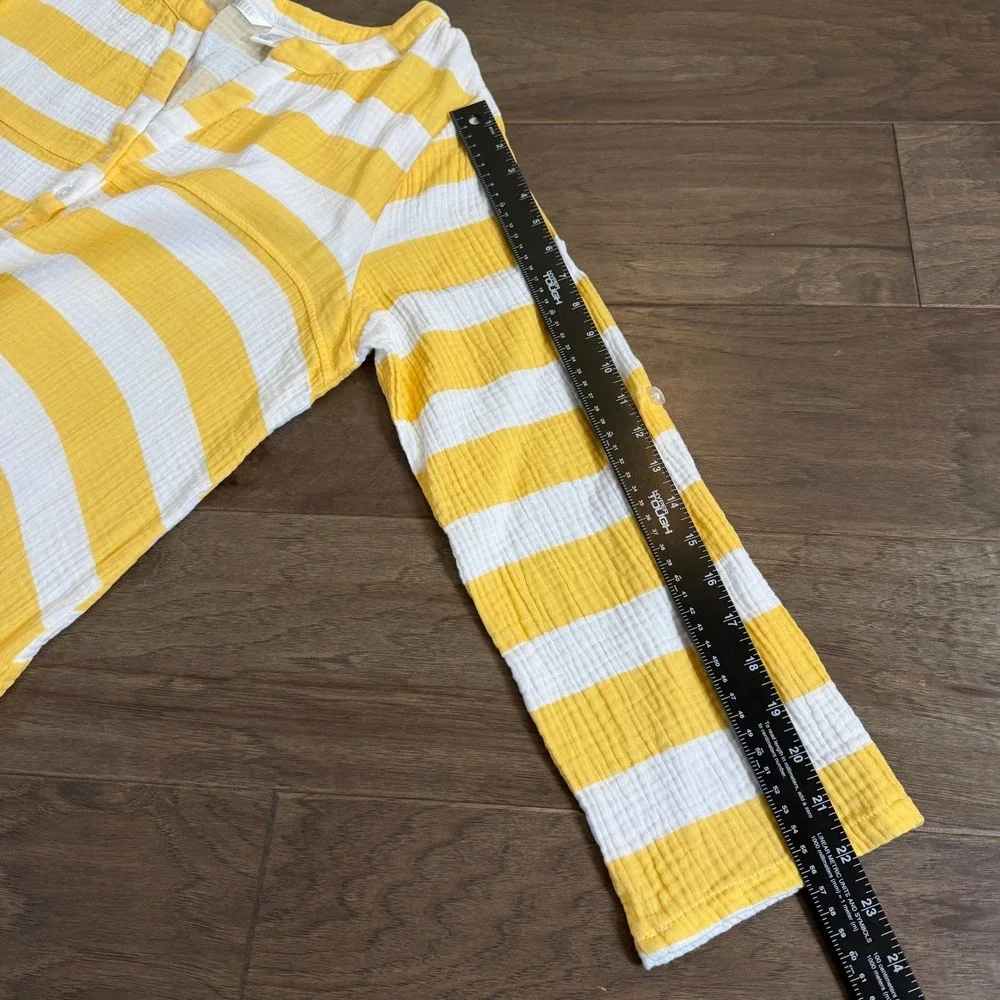 Kaktus Womens XL Yellow White Striped Cotton Gauze Roll Tab‎ Sleeve Tunic Top - Picture 7 of 7